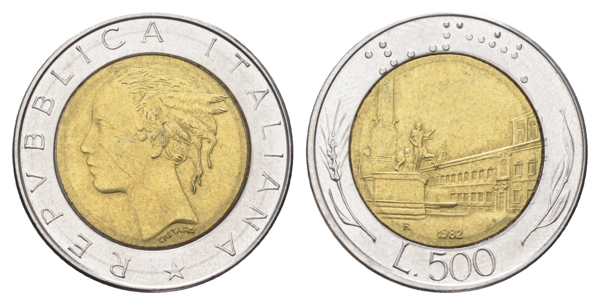 Италия 500 лир 1982 R, Квиринальский дворец в Риме KM 111 биметалл 4704-941