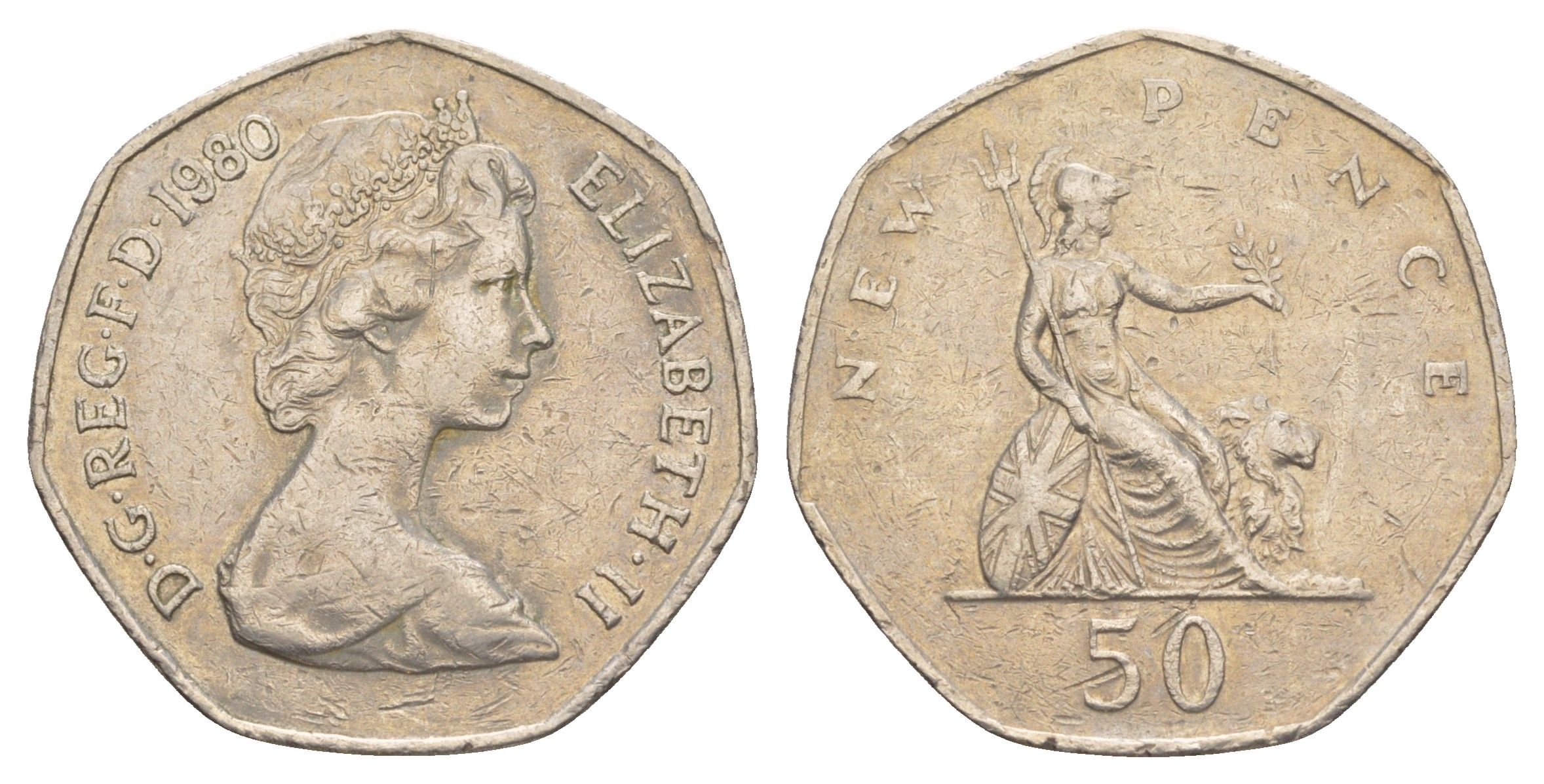 Великобритания 50 пенсов 1980 Елизавета II (1952-2022) KM 913, Spink 4223 медно-никель 4634-626