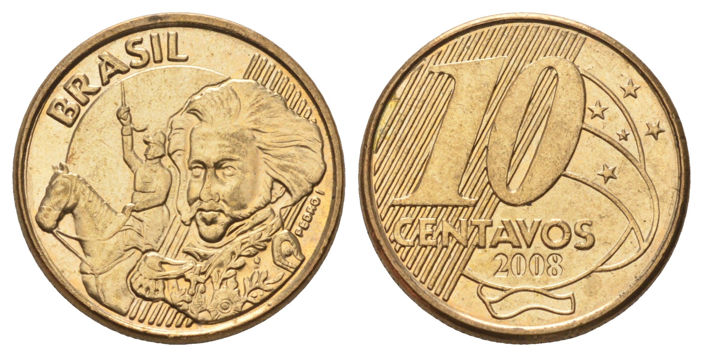 Бразилия 10 сентаво 2008 KM 649 сталь плакированная латунью aUNC 220-1159