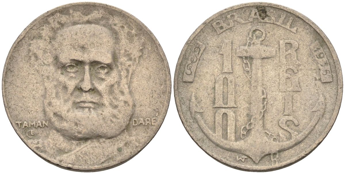 Бразилия 100 рейс 1936 Маркиз Тамандаре KM 536 медно-никель 4115-514