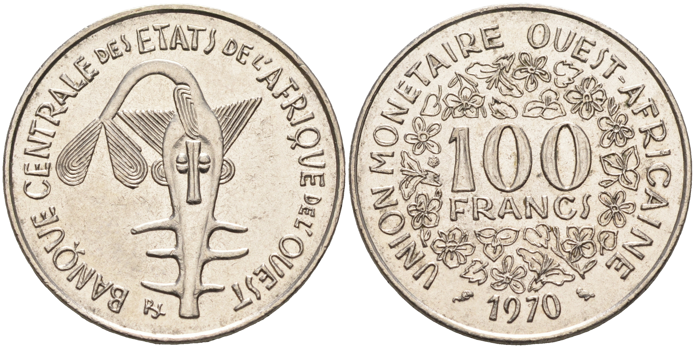 Валютное сообщество стран Западной Африки 100 франков 1970  KM 4 никель    4595-746