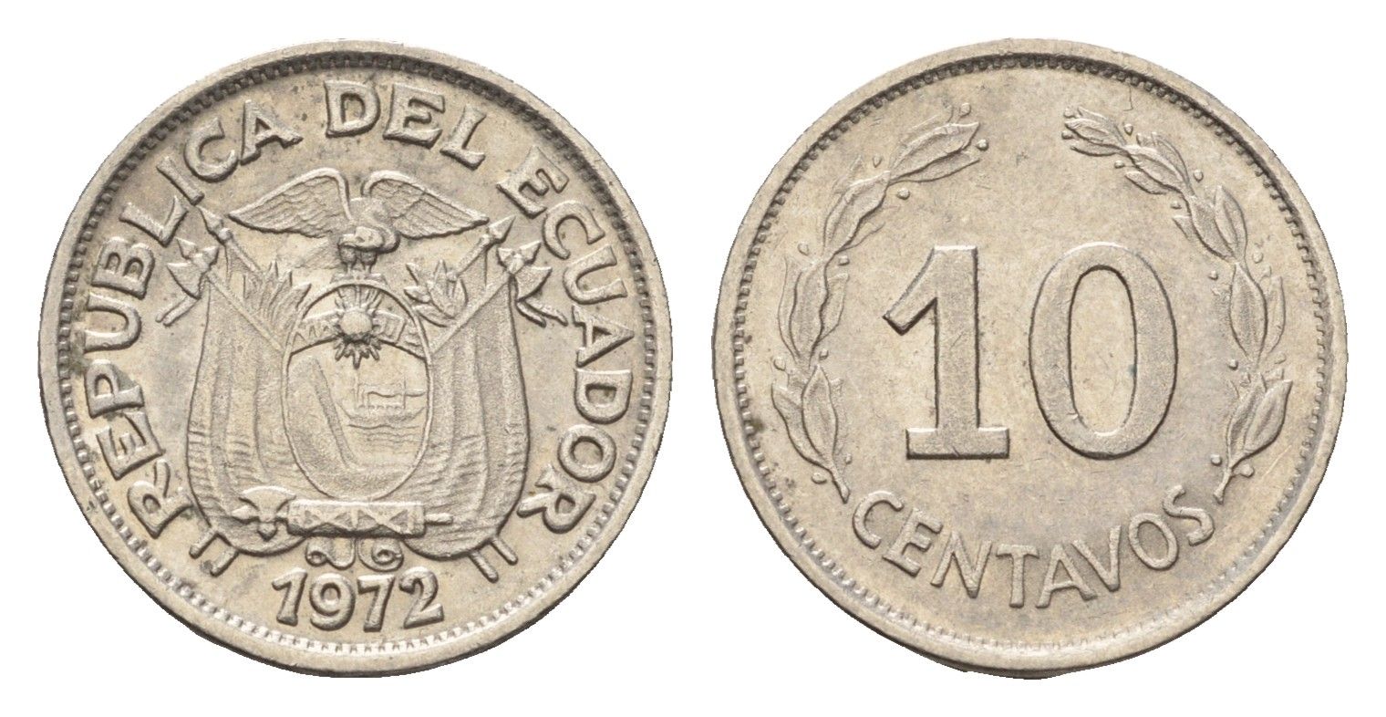 Эквадор 10 сентаво 1972 KM 76c сталь плакированная никелем 75-1159