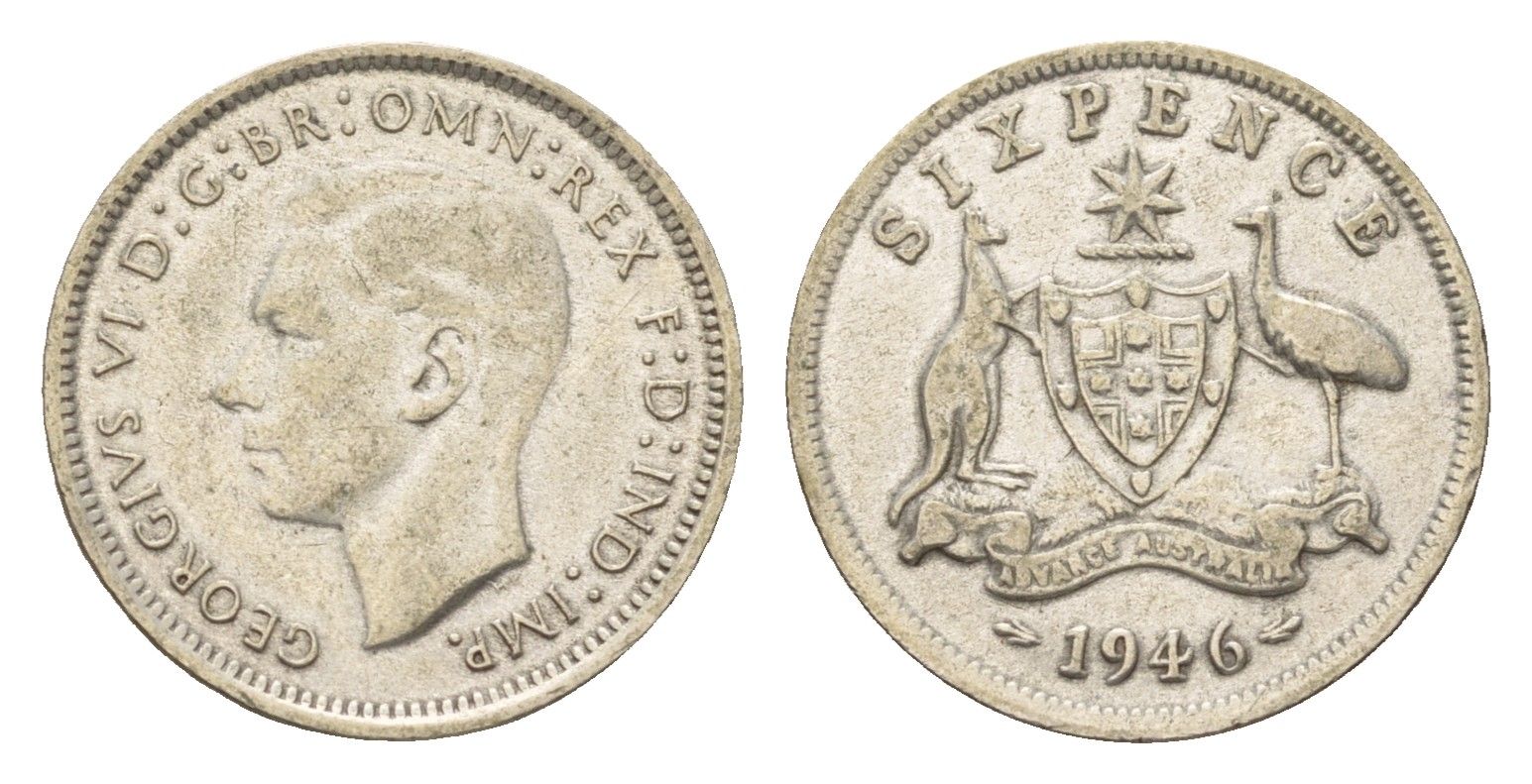 Австралия 6 пенсов 1946 Георг VI (1936-1952) KM 38a серебро 4669-556