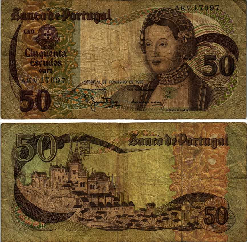 Португалия 50 эскудо 1980 Инфанта донна Мария, Синтра Pick 174b бумага 6289-36-4-2