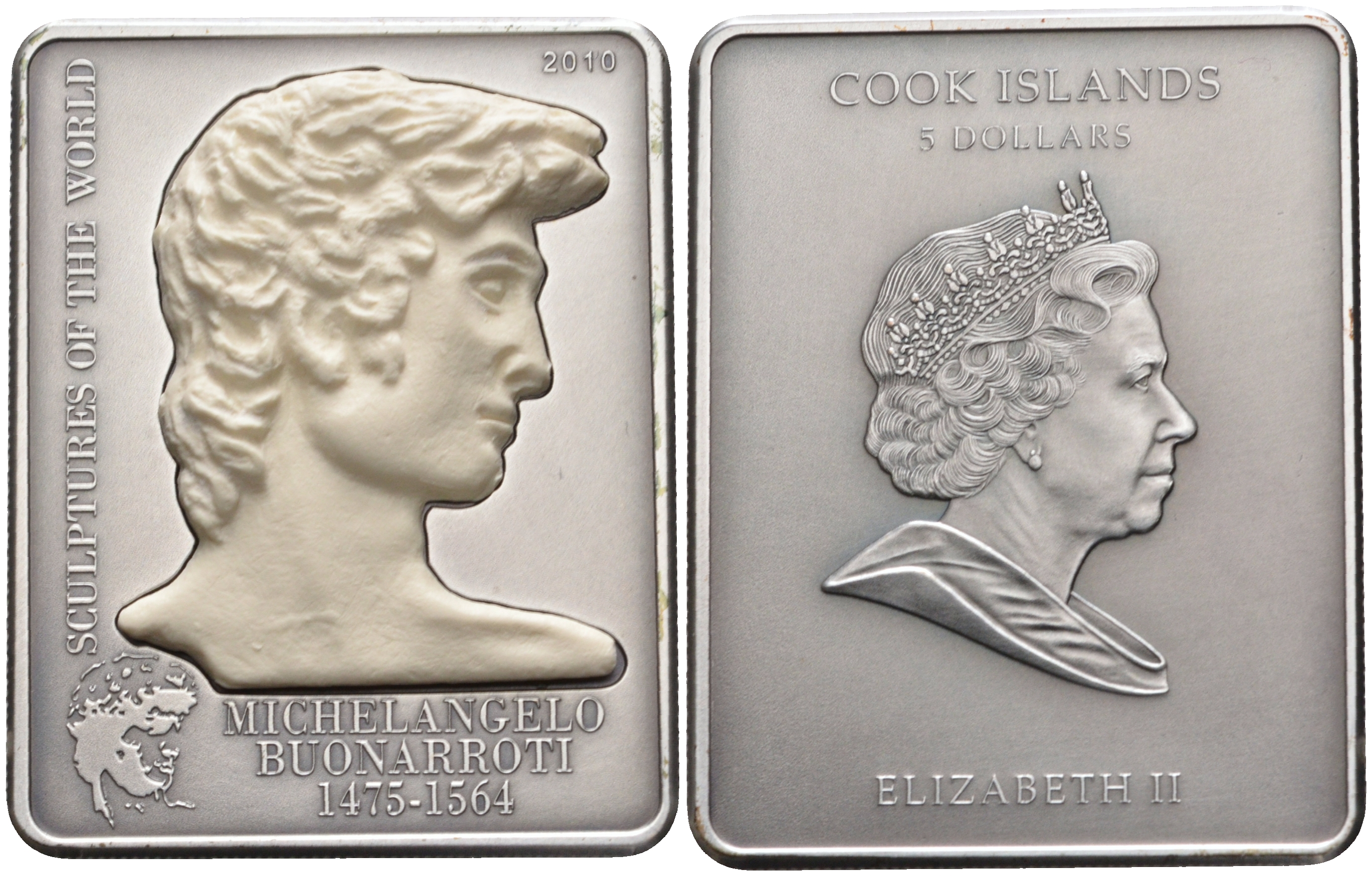 Острова Кука 5 долларов 2010 Давид (Микеланджело) серебро 1069-6-11