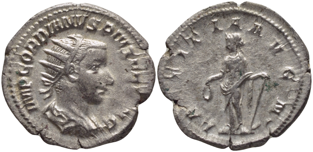 Римская Империя антониниан 240 Гордиан III, LAETITIA AVG N, Летиция, персонификация Радости, Рим, Good Very fine RIC 86 серебро 1073-15-13