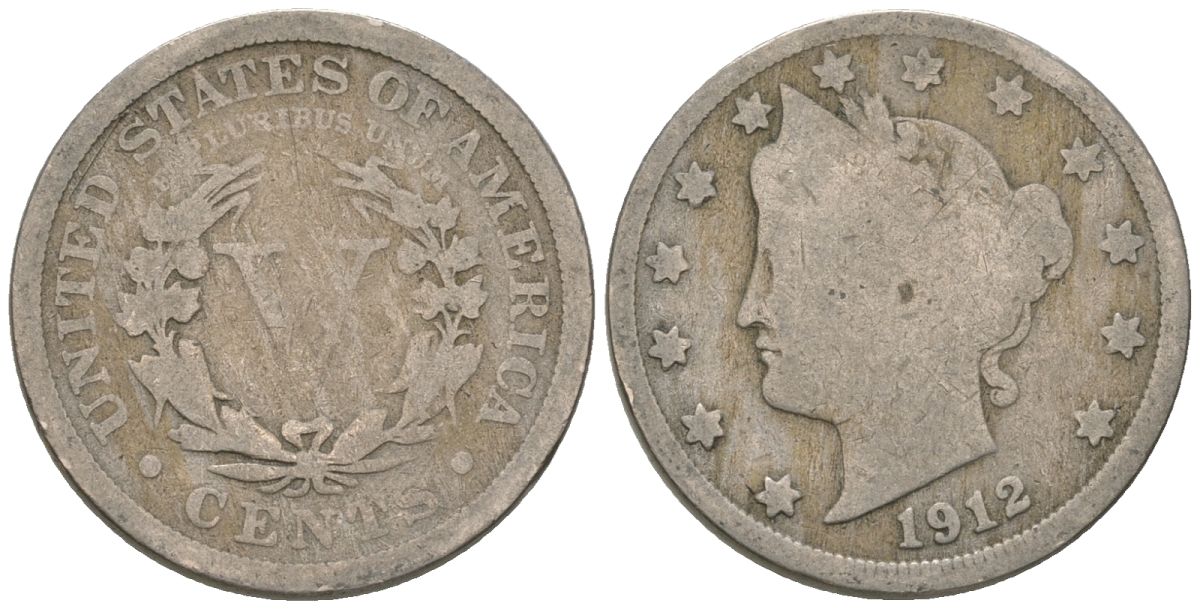 США 5 центов 1912 голова свободы KM 112 медно-никель 3336-451