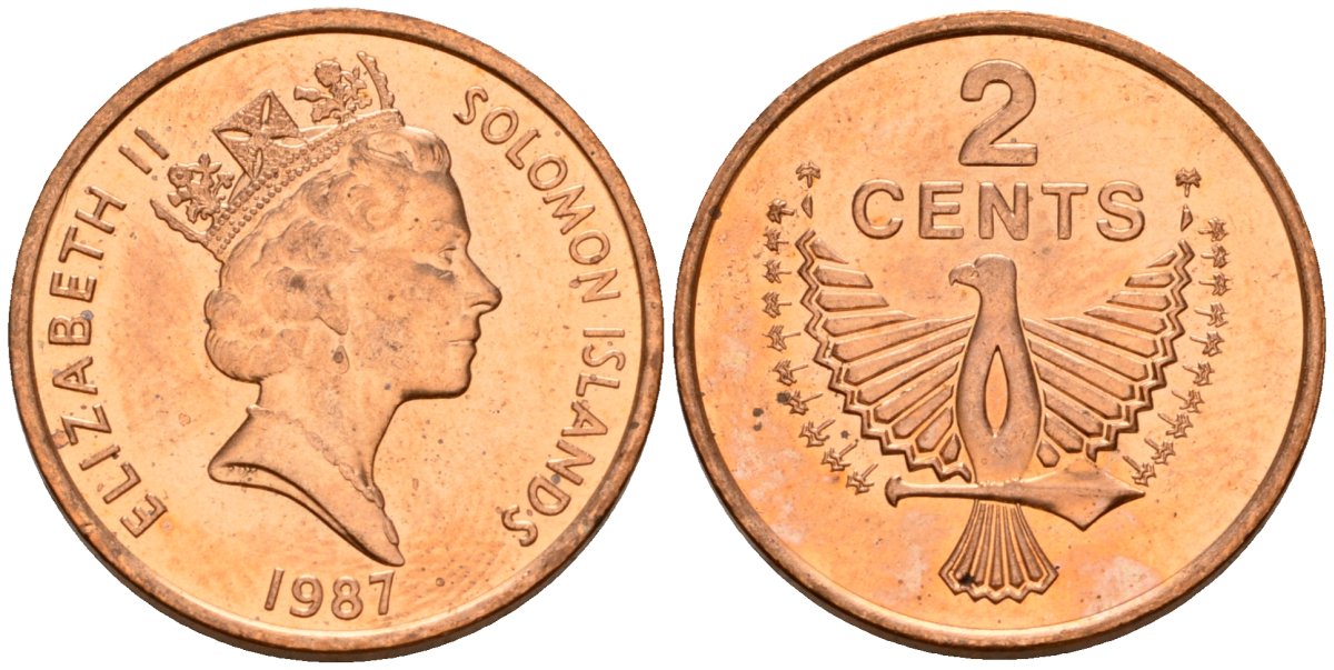 Соломоновы Острова 2 цента 1987 Елизавета II (1953-) KM 25 сталь плакированная бронзой aUNC 4561-425