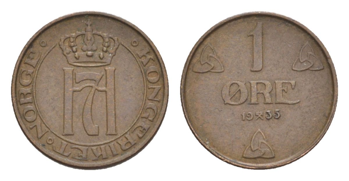 Норвегия 1 эре 1936 Хокон VII (1905-1957) KM 367 бронза 4632-1046