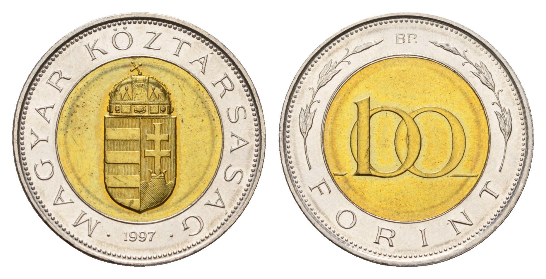 Венгрия 100 форинтов 1997 KM 721 биметалл UNC 4676-1123