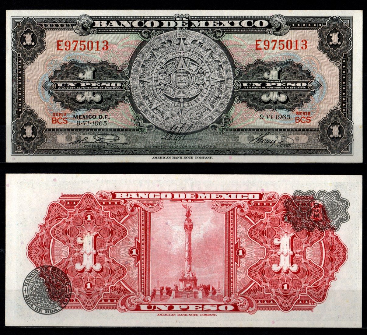 Мексика 1 песо 1965 Pick 59 i бумага aUNC 7198-12-2-1