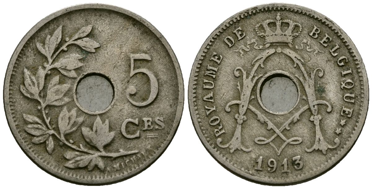 Бельгия 5 сантимов 1913 Belgique KM 66 медно-никель 4173-439
