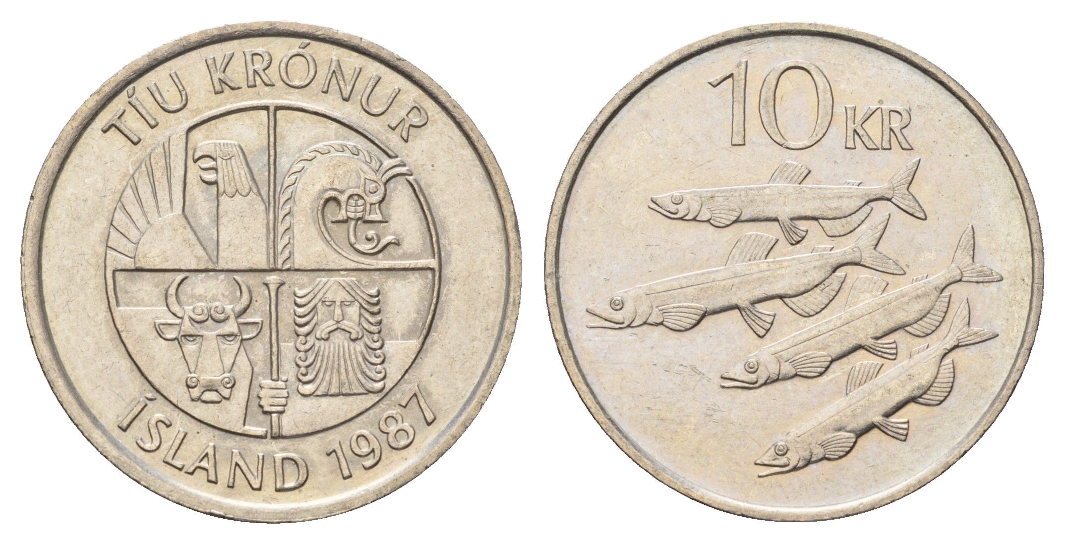 Исландия 10 крон 1987 рыбы KM 29.1 медно-никель 4691-234