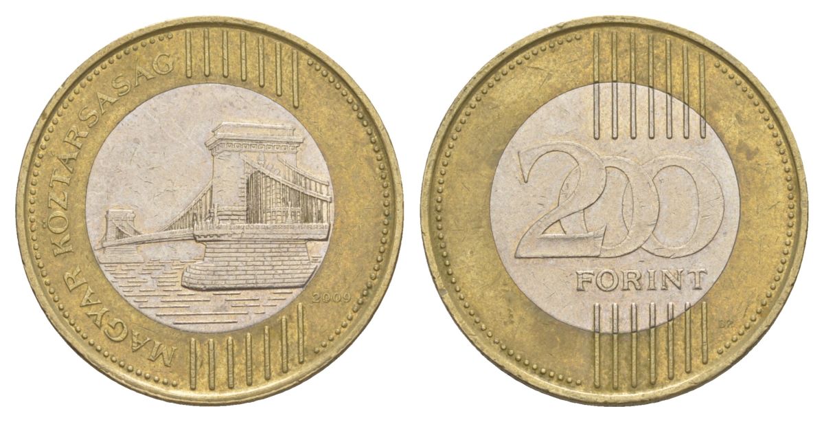 Венгрия 200 форинтов 2009 KM 826 биметалл 4633-534