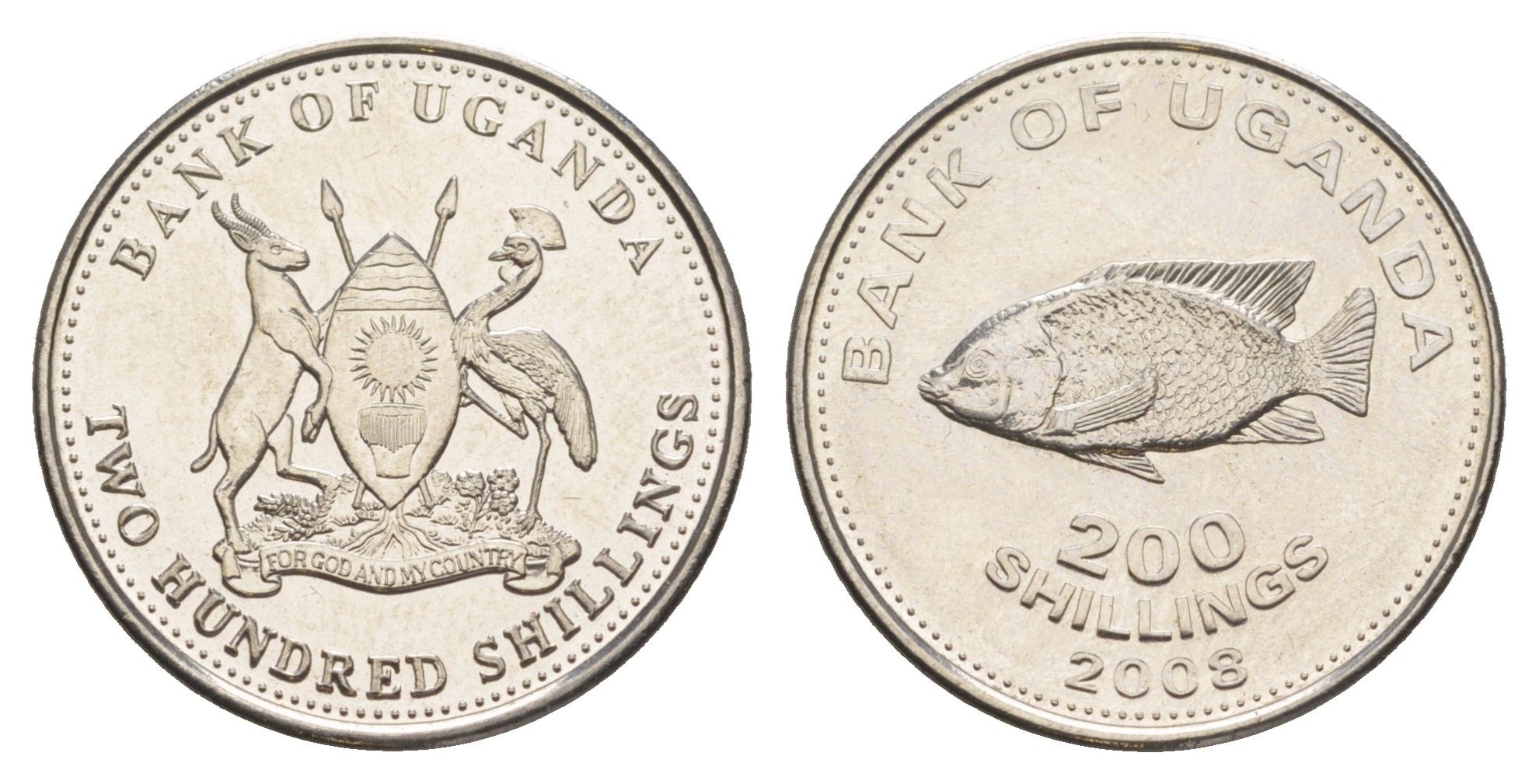 Уганда 200 шиллингов 2008 KM 68 медно-никель UNC 4650-1252