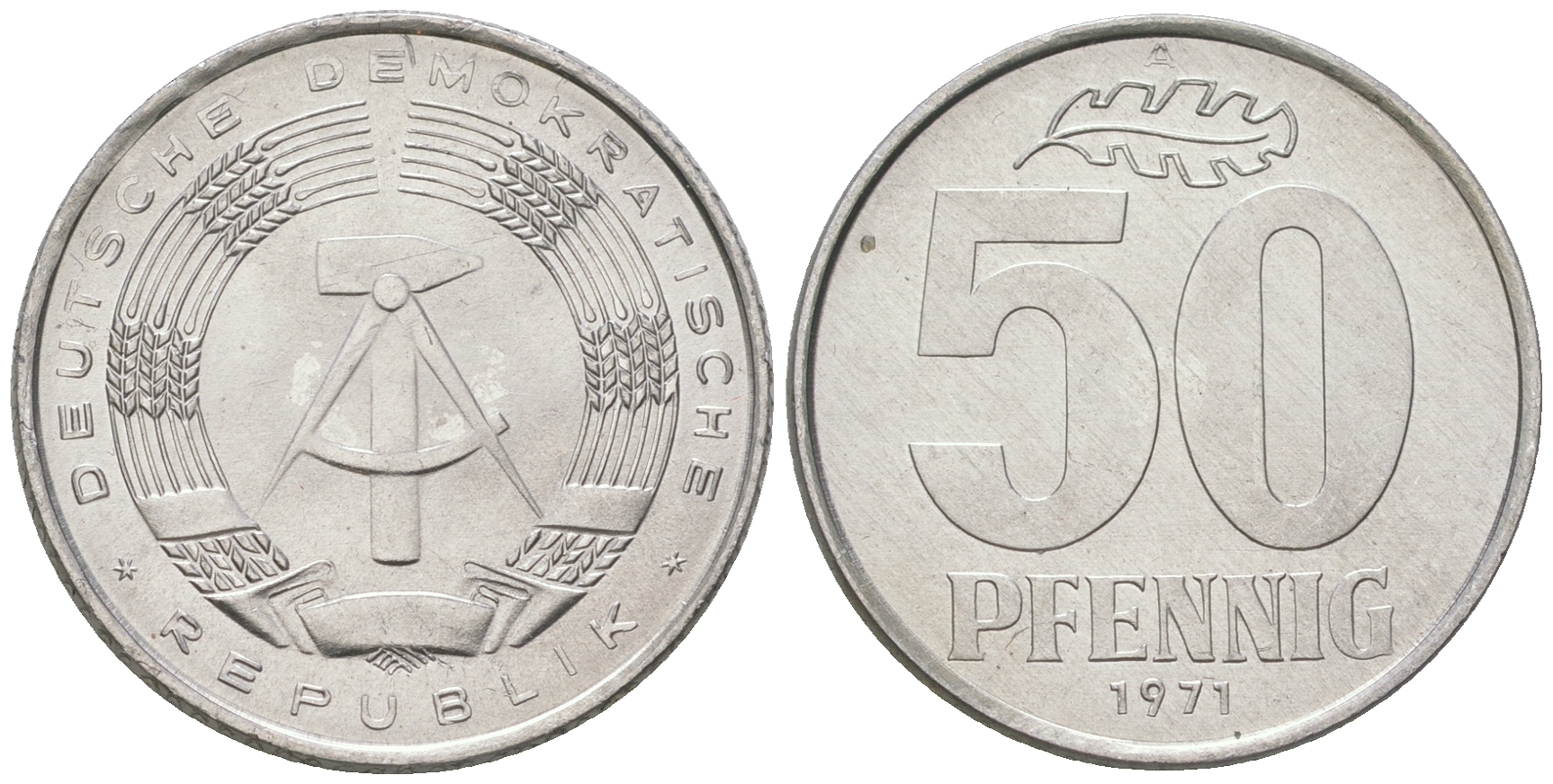 ГДР 50 пфеннигов 1971 A KM 12.2 алюминий UNC 4175-1113