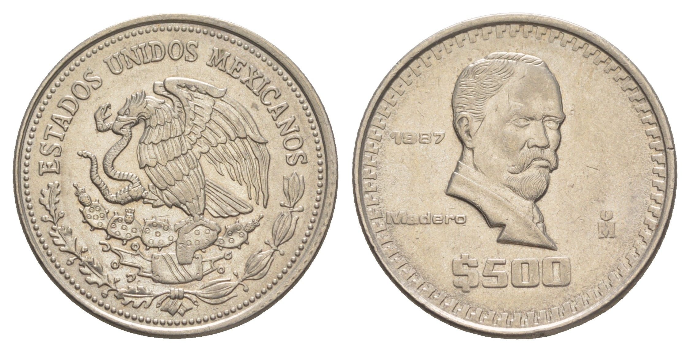 Мексика 500 песо 1987 Мо, Франсиско Игнасио Мадеро KM 529 медно-никель 4634-323