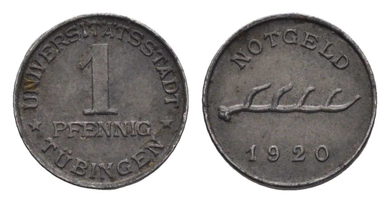 Тюбинген 1 пфенниг 1920 Funck 551.7, Men05 25330.11, Men18 31711.11 железо 4396-1048