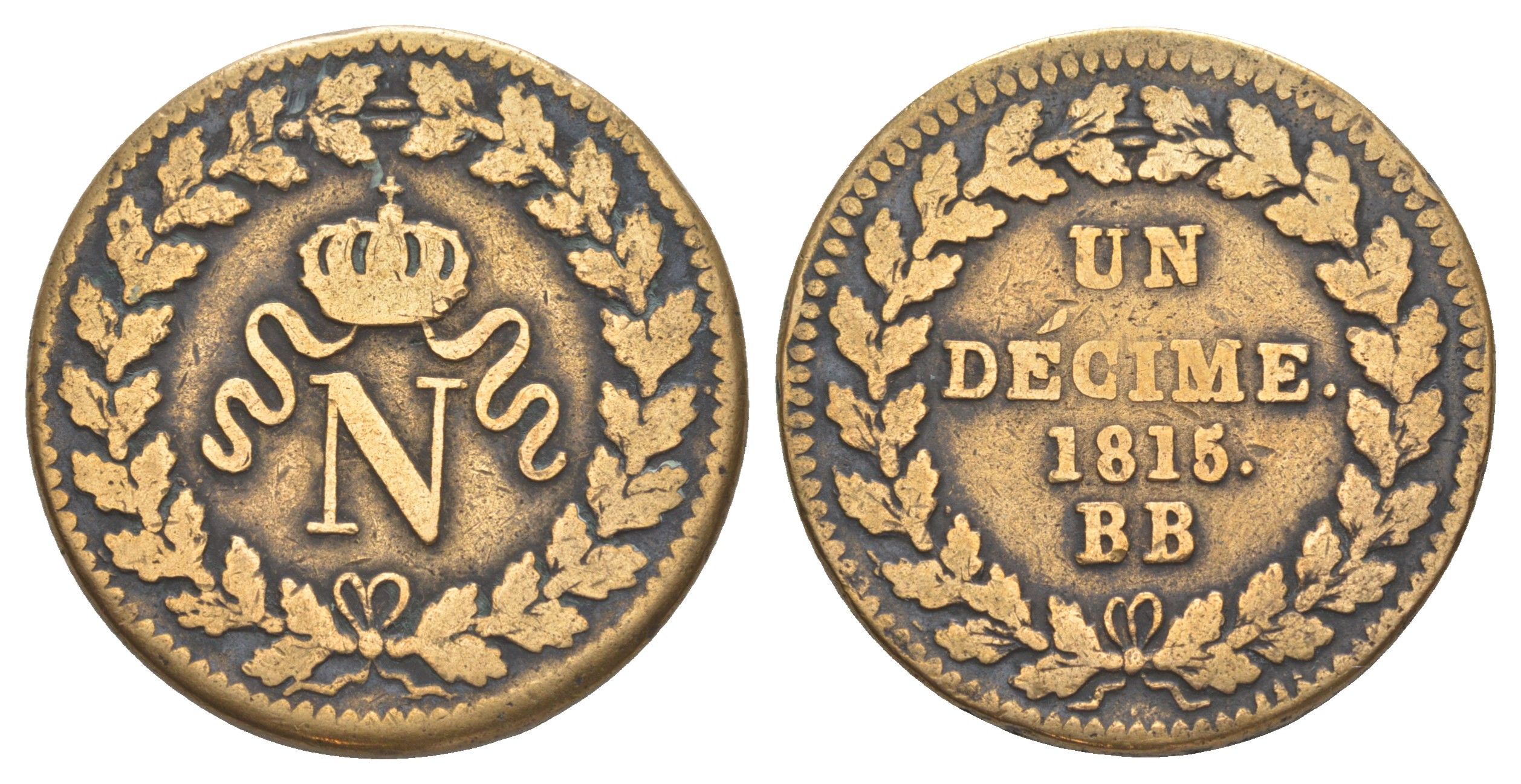 Франция 1 десим 1815 BB, Наполеон I (1815) Le Franc 131A бронза 3711-532