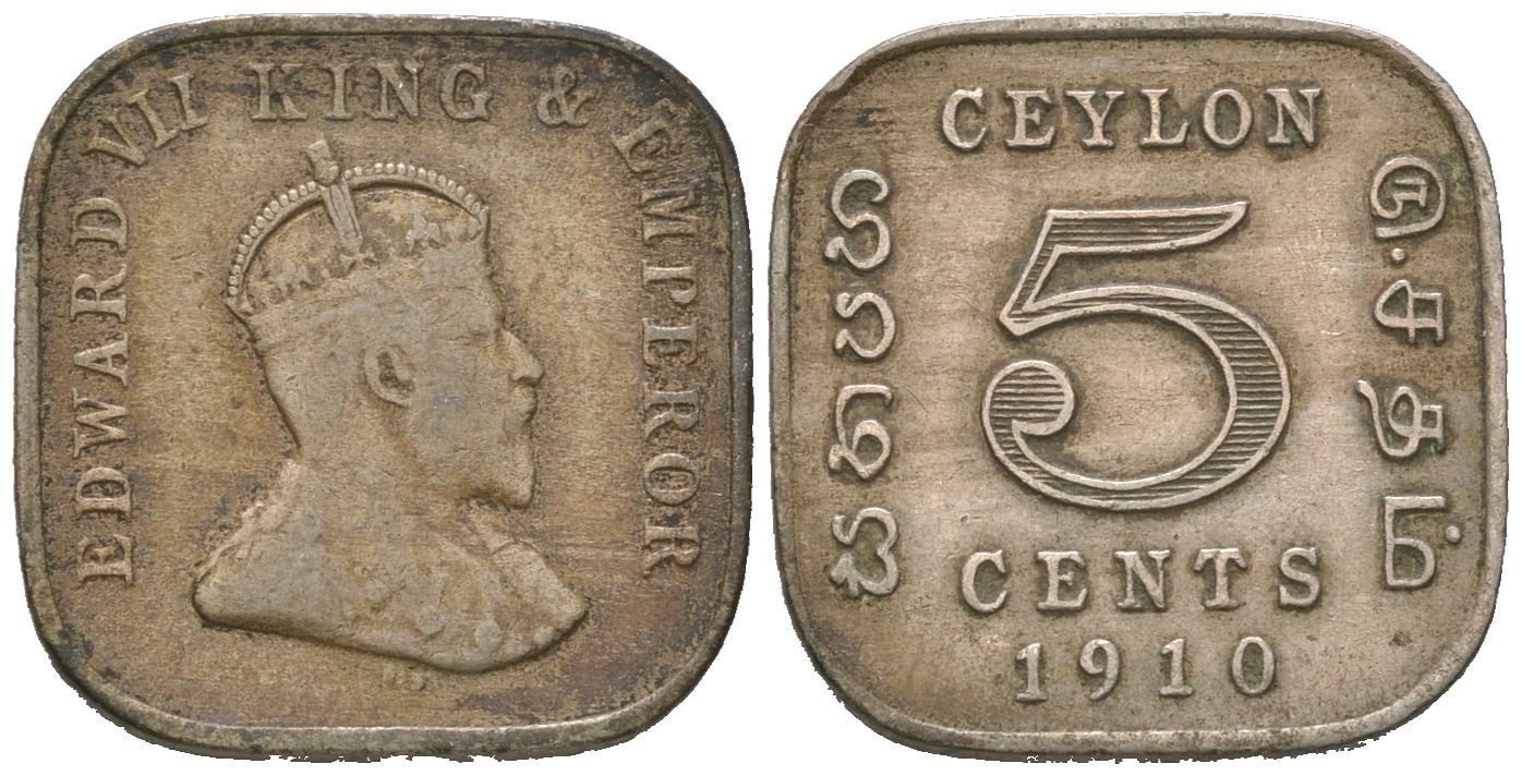 Цейлон 5 центов 1910 KM 103 медно-никель 4621-137
