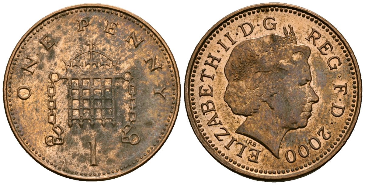 Великобритания 1 пенни 2000 Елизавета II (1952-2022) KM 986, Spink 4710 (B5) сталь плакированная бронзой 4167-1241