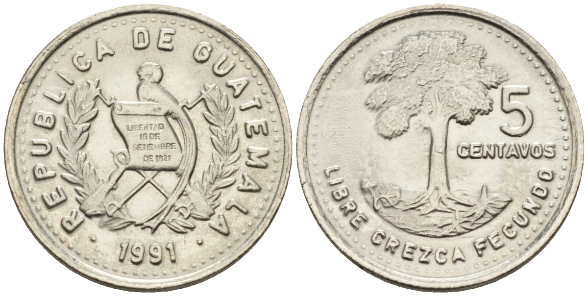 Гватемала 5 сентаво 1991 дерево KM 276.4 медно-никель 4588-763