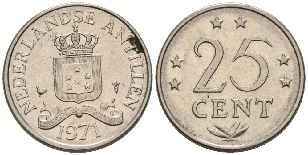 Нидерландские Антилы 25 центов 1971 Юлиана (1948-1980) KM 11 никель 4577-423