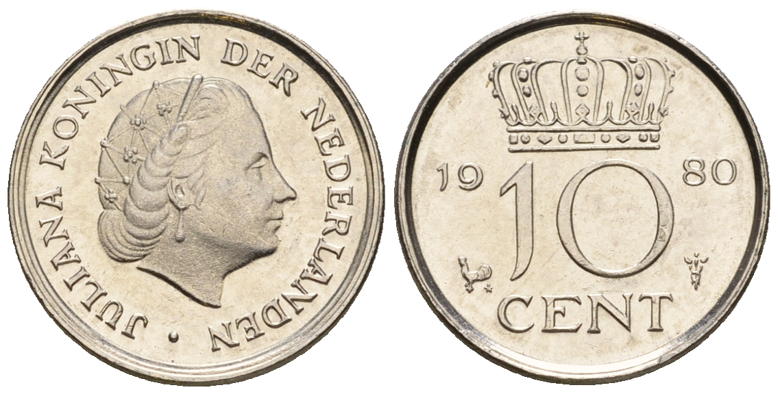 Нидерланды 10 центов 1976 Юлиана (1948-1980) КМ 182 никель 220-543