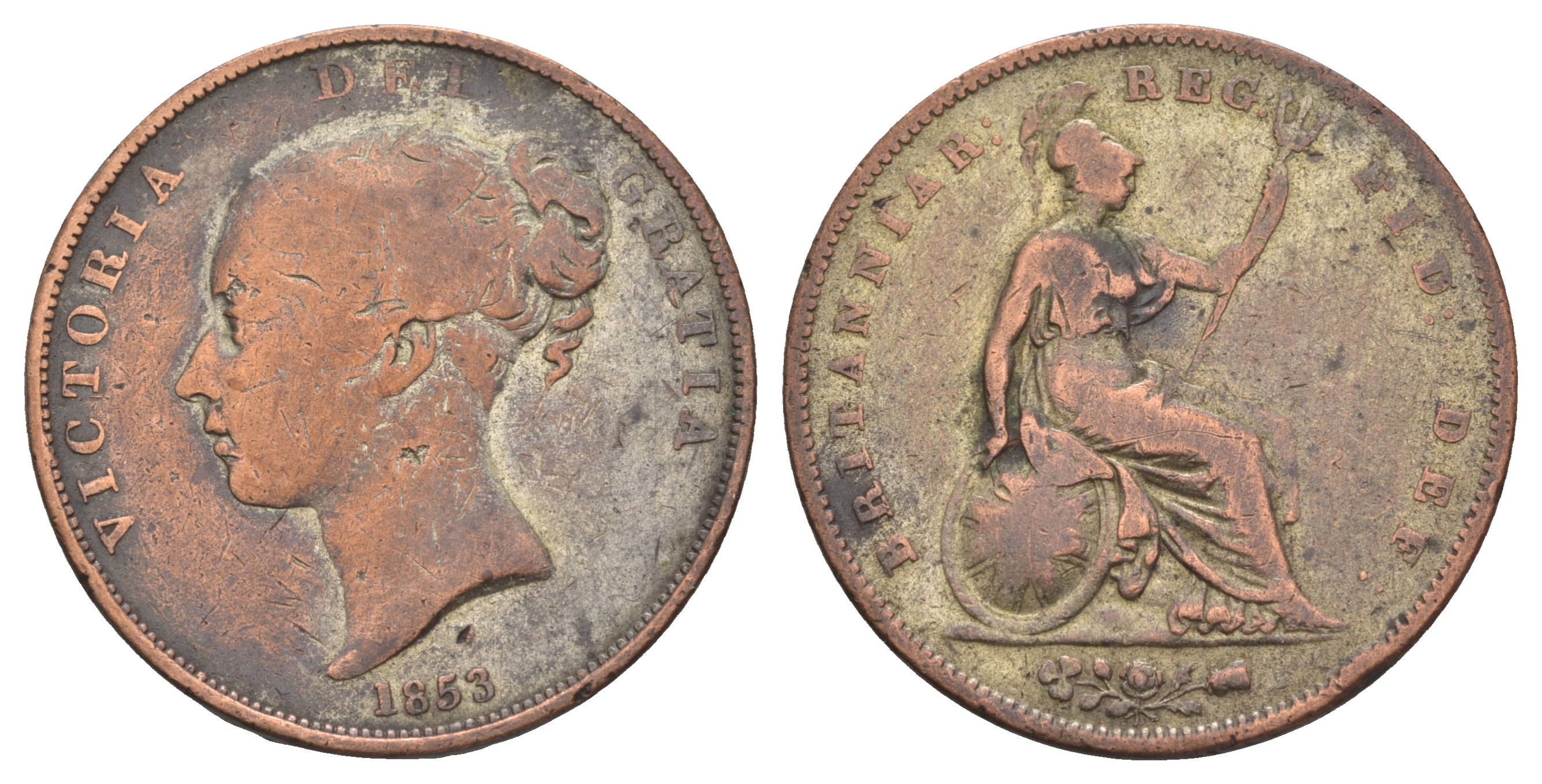 Великобритания 1 пенни 1853 Виктория (1837-1901) KM 739, Spink 3948 медь 4653-916