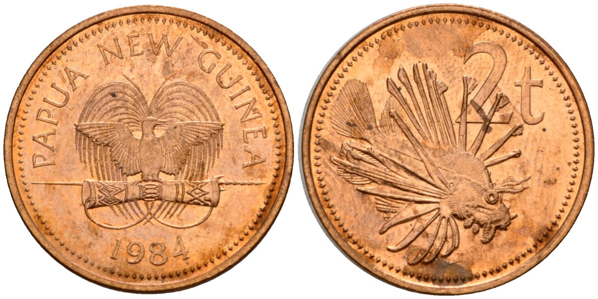 Папуа-Новая Гвинея 2 тойя 1984 Елизавета II (1953-) KM 2 бронза 4571-622