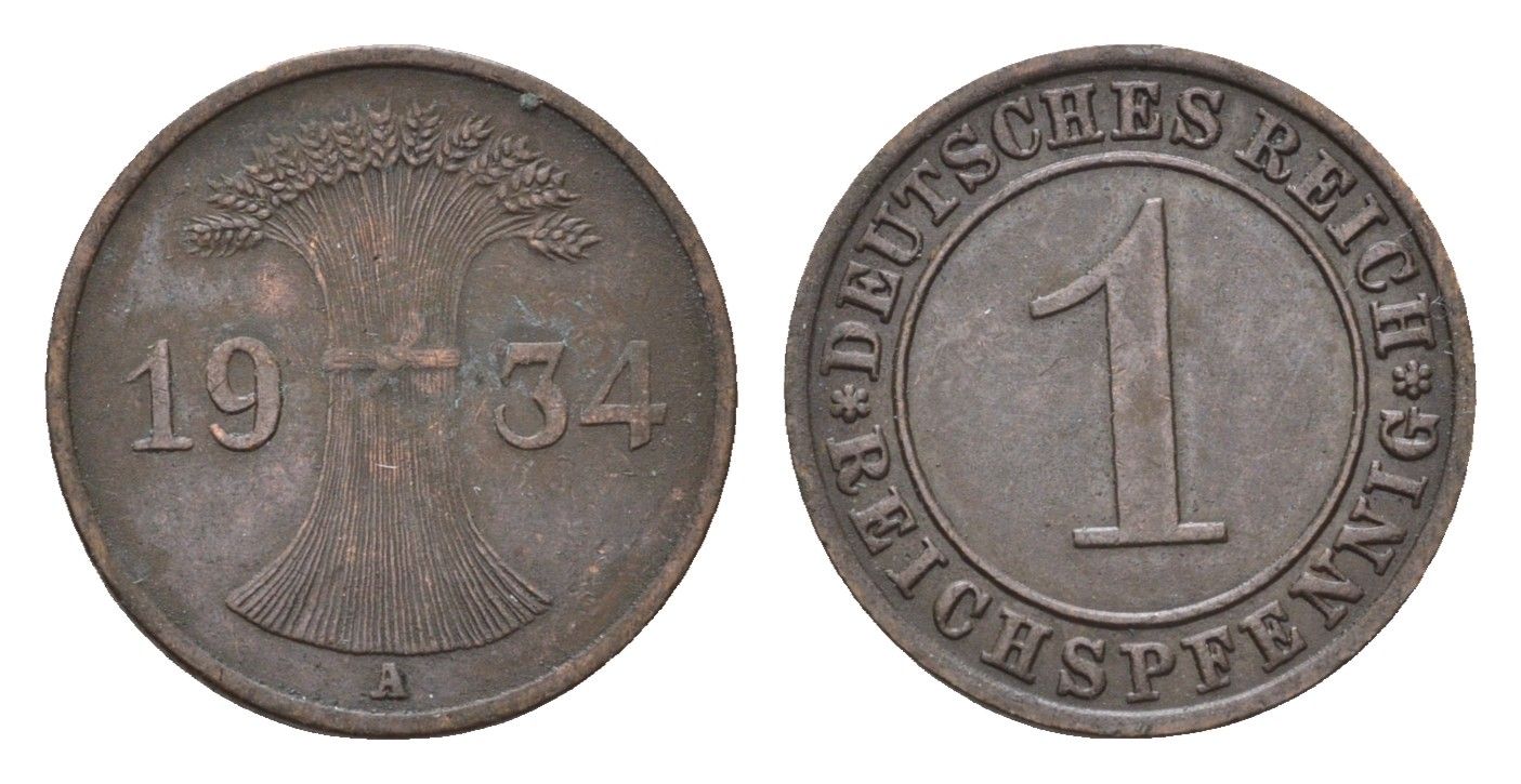 Германия 1 рейхспфенниг 1934 A KM 37, J.313 бронза 4684-1133