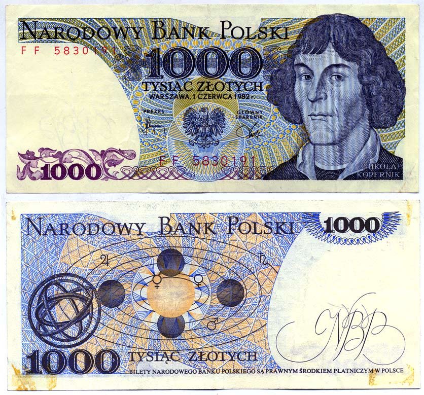 ПОЛЬША 1000 ЗЛОТЫХ 1982 1 ИЮНЯ 1982, НИКОЛАЙ КОПЕРНИК Pick 146c бумага 6287-21-4-2