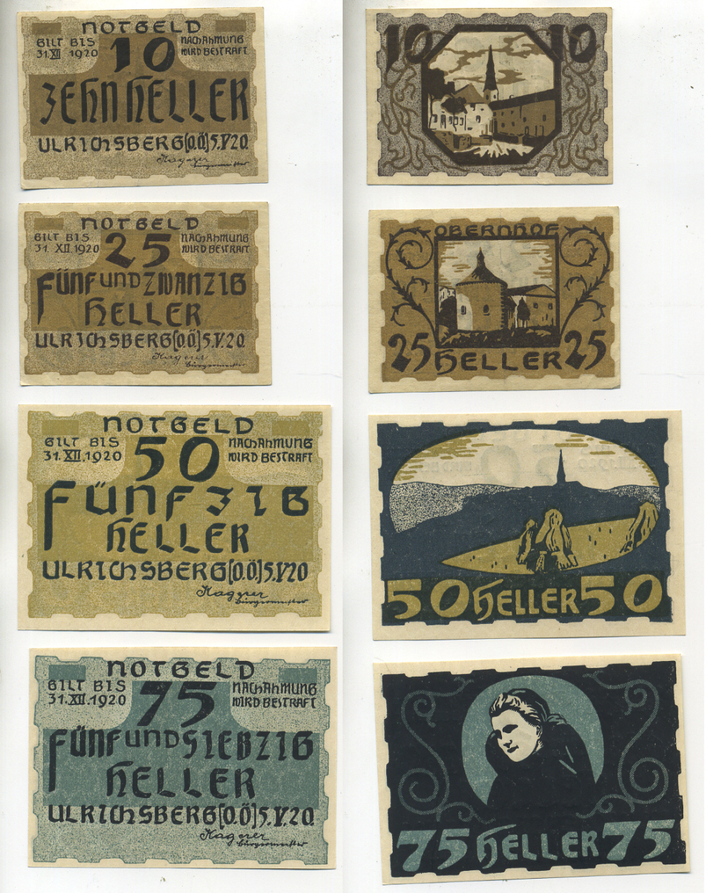 АВСТРИЯ НАБОР ИЗ 3 БАНКНОТ 1920 18 АПРЕЛЯ 1920-31 ДЕКАБРЯ 1920, НОТГЕЛЬД, 10, 20, 50 ГЕЛЛЕРОВ, WALDING бумага aUNC 6280-59-3