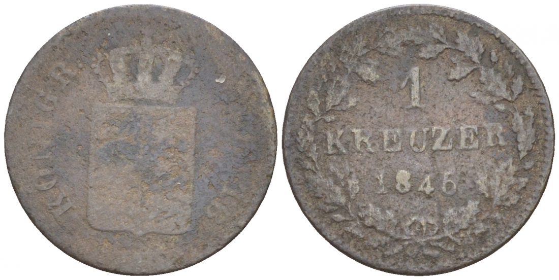 Бавария 1 крейцер 1846 Людвиг I (1825-1848) KM 422, AKS 88 серебро 73-636