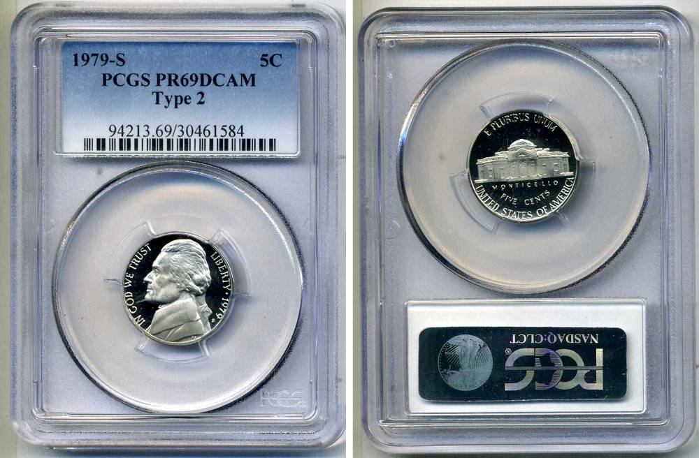 США 5 центов 1979 S, президент Джеферсон, в слабе PCGS PR69CAM KM А192 медно-никель PROOF 15-003-01