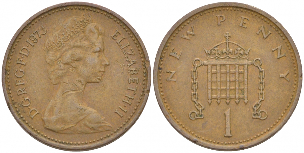 Великобритания 1 пенни 1973 Елизавета II (1952-2022) KM 915, Spink 4237 (B1) бронза 3851-1162