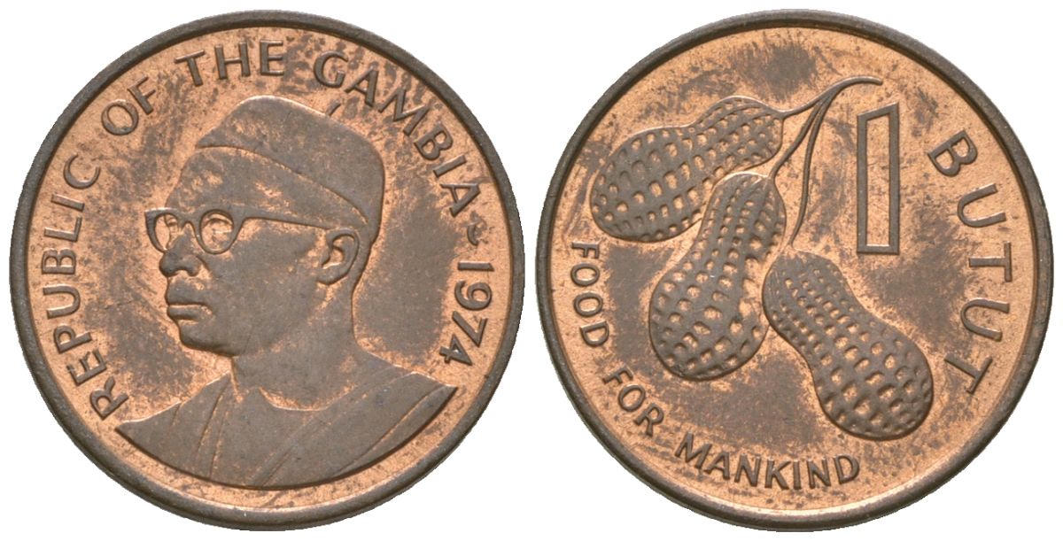 Гамбия 1 бутут 1974 ФАО - Еда для человечества KM 14 бронза UNC 4615-1051