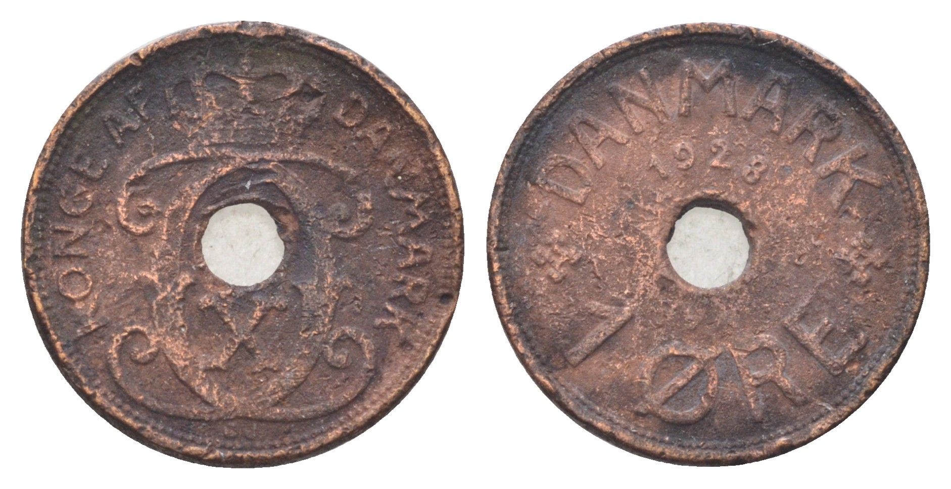 Дания 1 эре 1928 N, Кристиан X (1912-1947) KM 826 бронза 4701-558