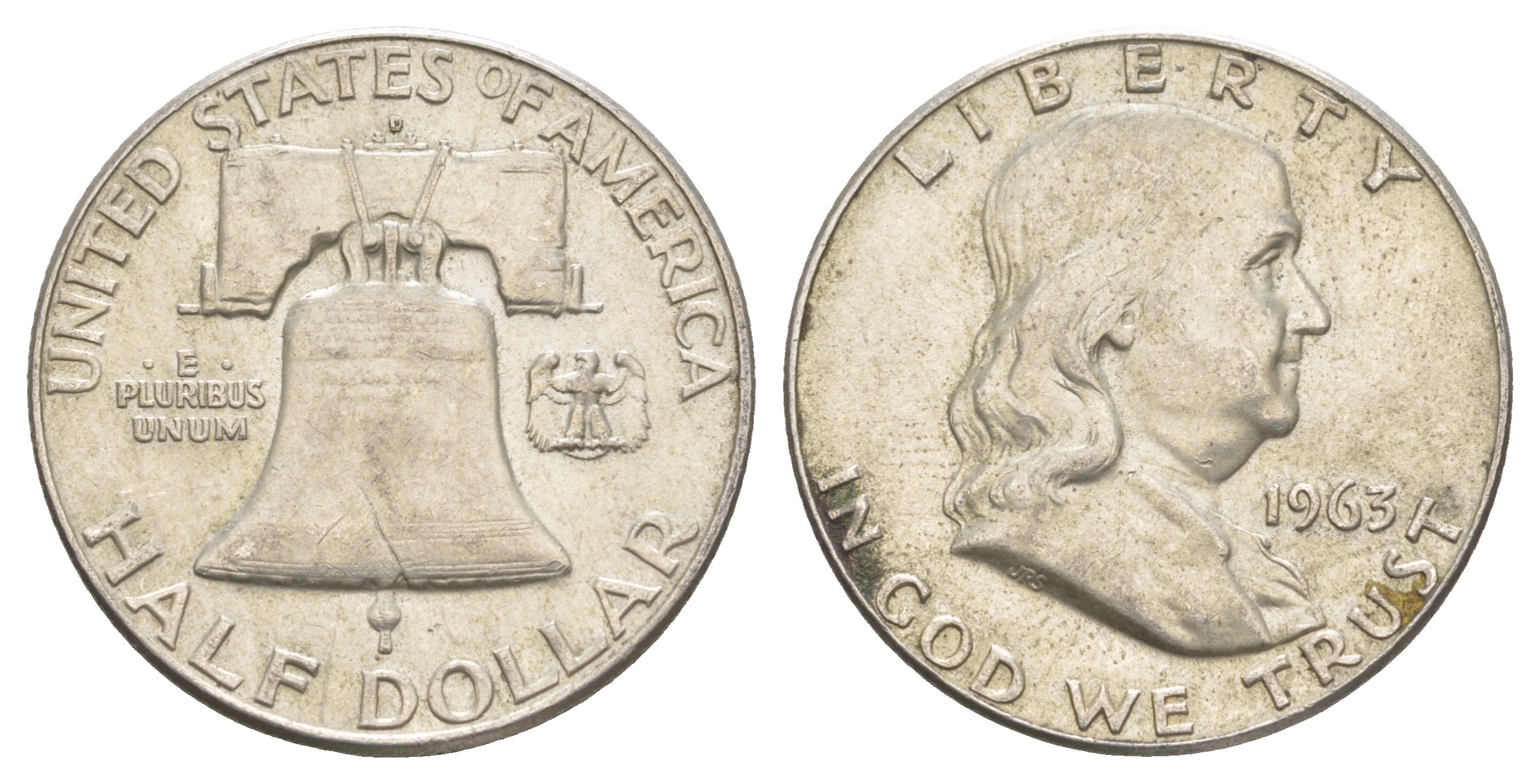 США 1/2 доллара (50 центов) 1963 Бенджамин Франклин, колокол KM 199 серебро    4653-141