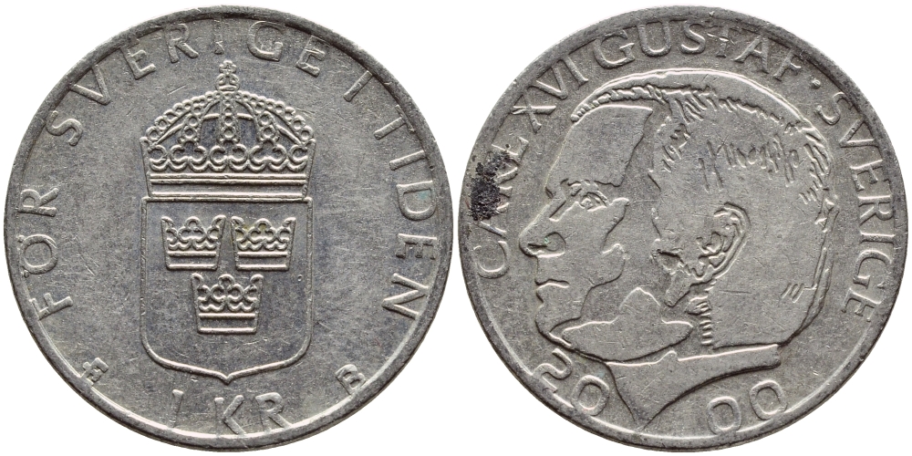 Швеция 1 крона 2000 Карл XVI Густав (1973- ) KM 852а медно-никель 60-257