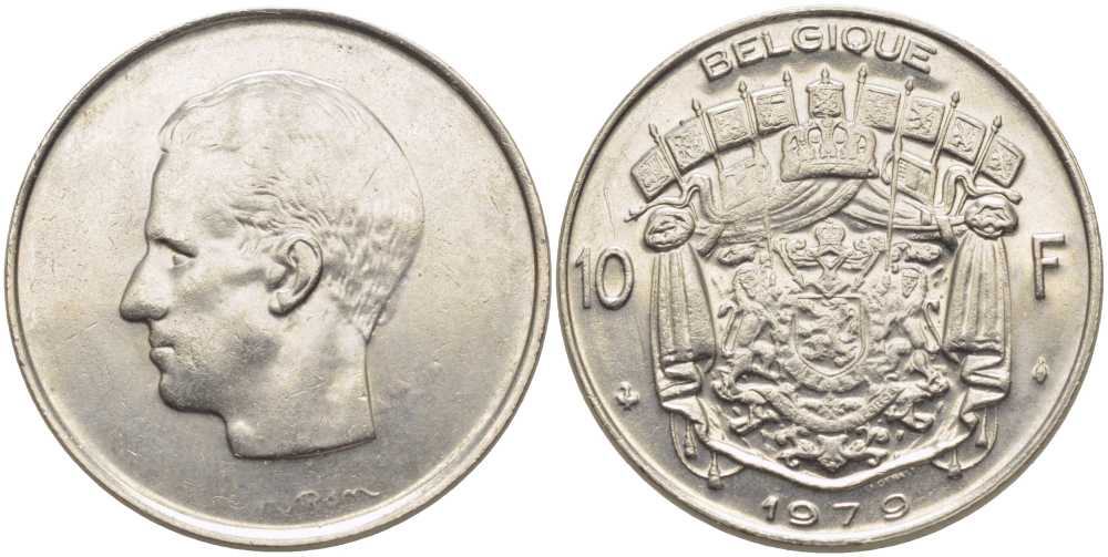 Бельгия 10 франков 1979 Belgique, Бодуэн I (1951-1993) KM 155.1 никель 115-723
