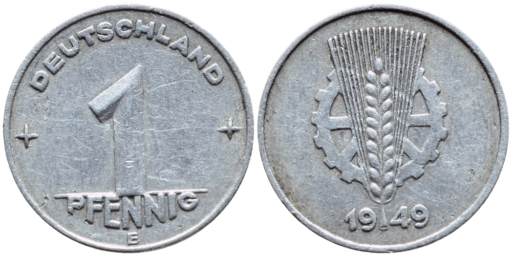 ГДР 1 ПФЕННИГ 1949 Е КМ 1 алюминий 603-144