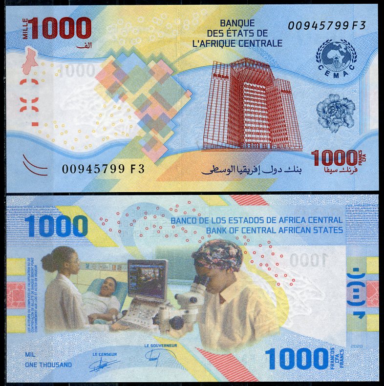 Центрально-Африканские штаты 1000 франков 2020 банк государств Центральной Африки CEMAC, здравоохранение Pick 701 (1)  бумага  UNC (пресс) 448-50-2