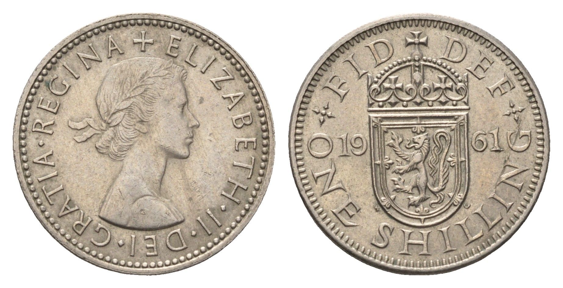 Великобритания 1 шиллинг 1961 Елизавета II (1952-2022), Шотландский герб KM 905, Spink 4148 медно-никель 4695-821