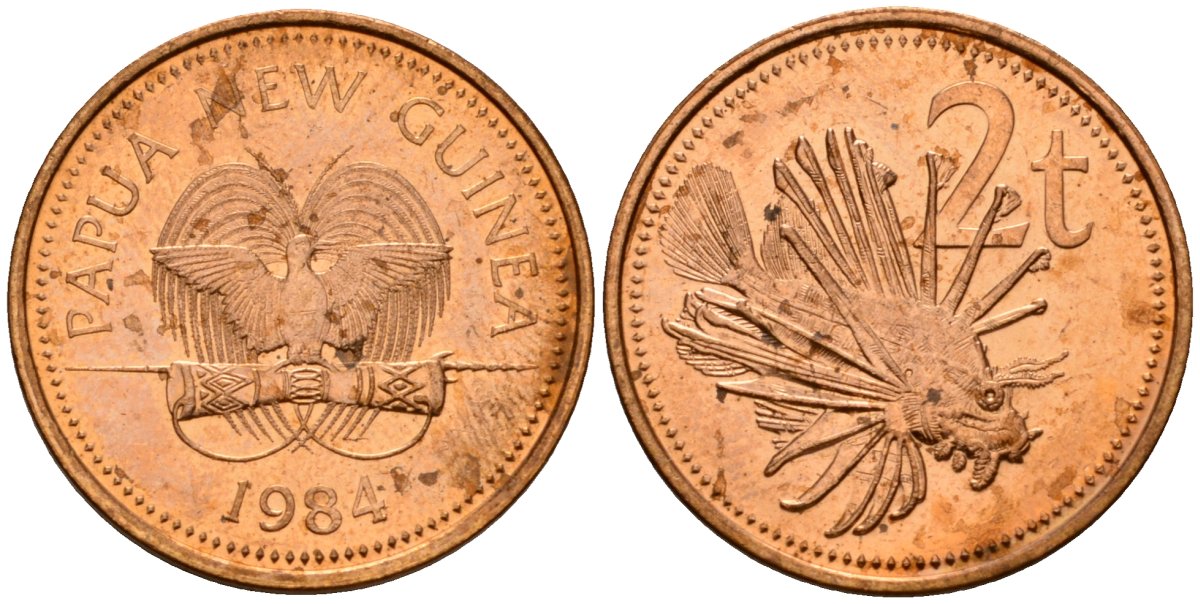 Папуа-Новая Гвинея 2 тойя 1984 Елизавета II (1953-) KM 2 бронза 4187-1225