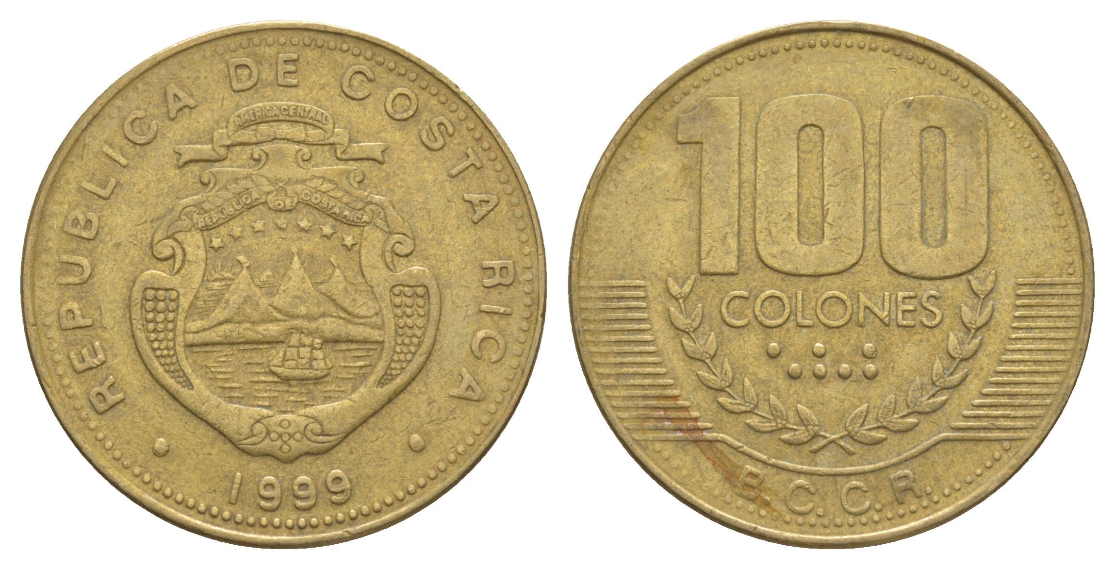 Коста-Рика 100 колонов 1999 KM 230a.1 алюминиевая бронза 4631-441