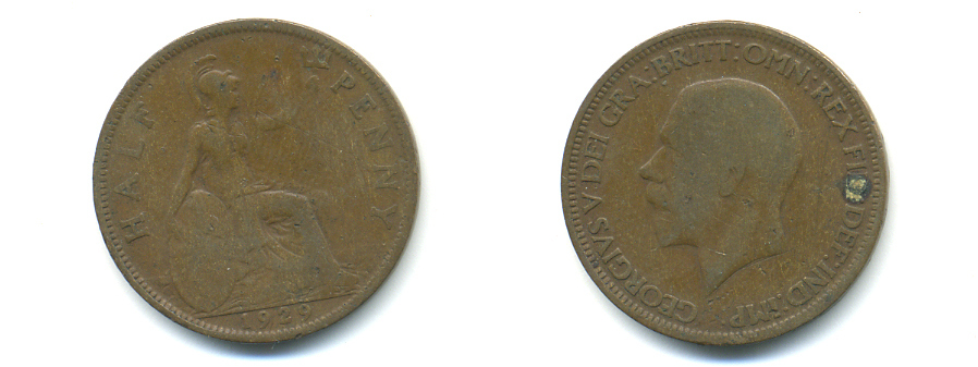 Великобритания 1/2 пенни 1929 Георг V (1910-1936) KM 837 Spink 4058 бронза 89-327