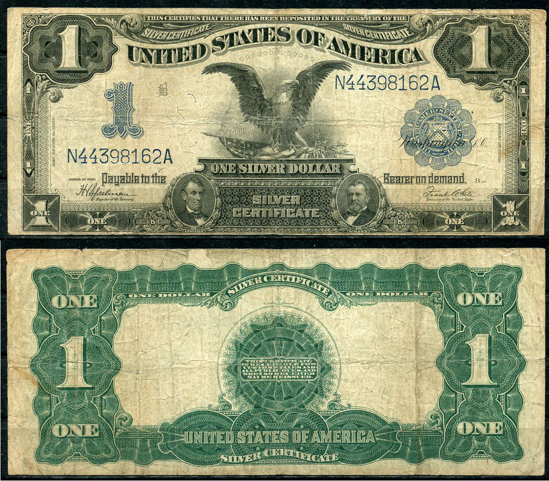 США 1 доллар 1899 серебряный сертификат, голубая серия, орел, подписи Speelman, White Pick 338 c (8)  бумага   451-643-1-1