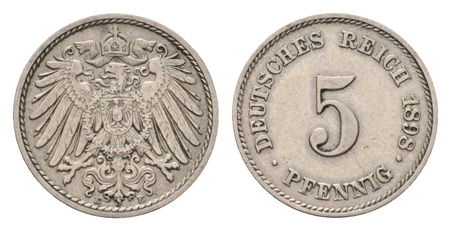 Германия 5 пфеннигов 1898 E, Вильгельм II (1888-1918) KM 11, J. 12 медно-никель 54-447