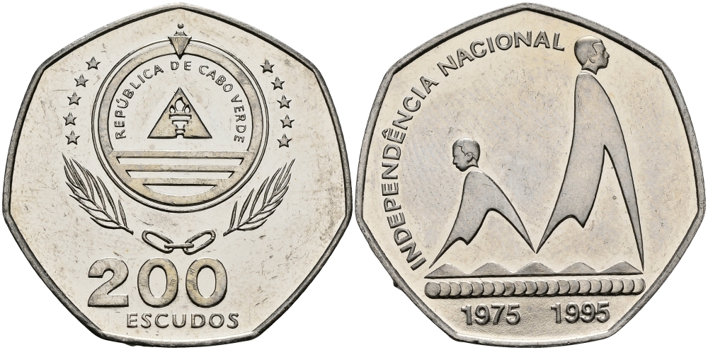 Кабо-Верде 200 эскудо 1995 20 лет независимости KM 35 медно-никель UNC 3333-1032